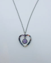 Load image into Gallery viewer, Purple Druzy Heart Necklace (Stainless Steel)