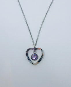 Purple Druzy Heart Necklace (Stainless Steel)