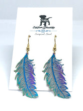 Load image into Gallery viewer, Rainbow Feather Drop Earrings