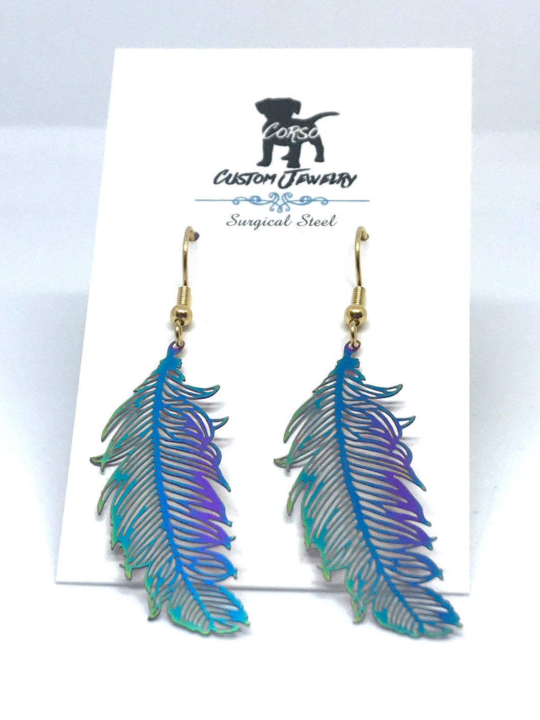 Rainbow Feather Drop Earrings