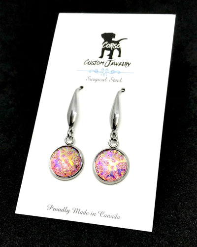12mm Bubble Gum Whirlpool Druzy Drop Earrings (Surgical Steel)