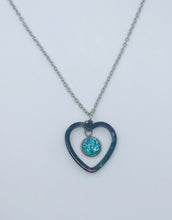 Load image into Gallery viewer, Lake Blue Druzy Heart Necklace #3 (Stainless Steel)