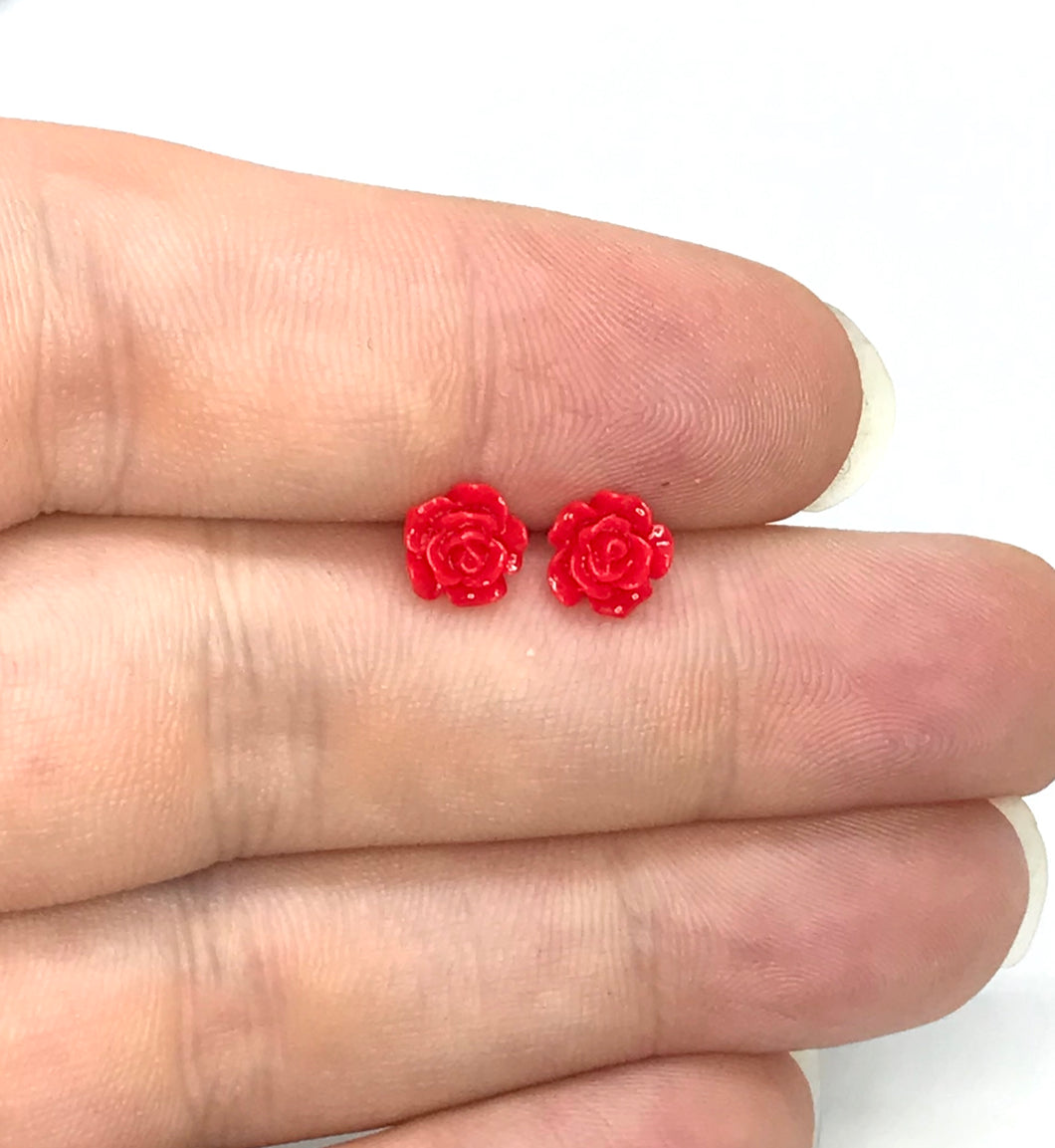 Mini Rose Studs in Red (No Metal)