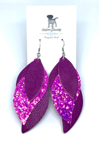 Party Leather Drop Earrings in Magenta
