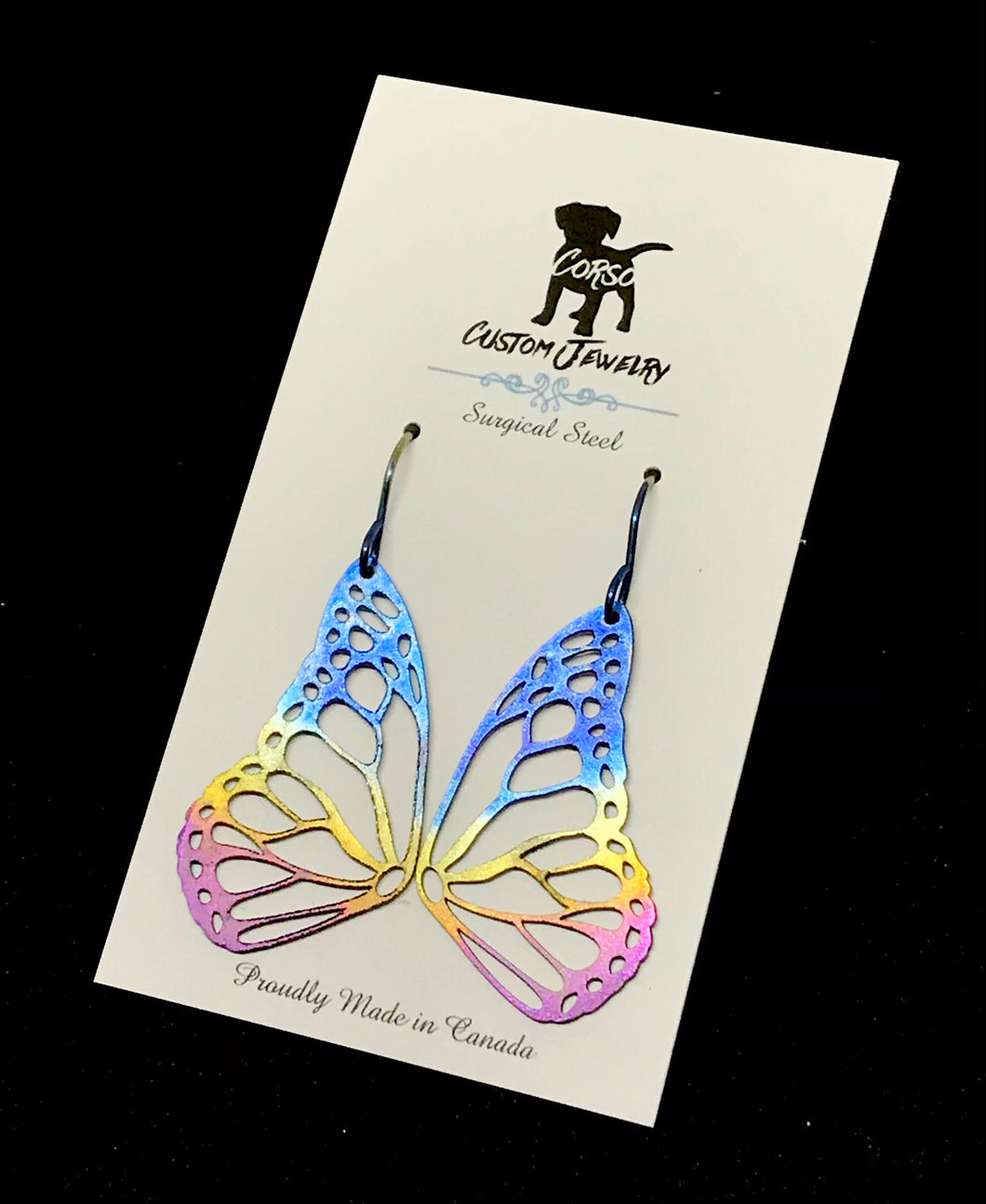 Rainbow Butterfly Wing Drop Earrings