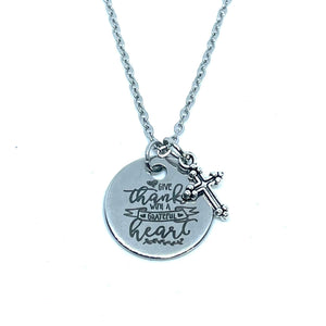 "Give Thanks with a Grateful Heart” 3-in-1 Charm Necklace (Stainless Steel)