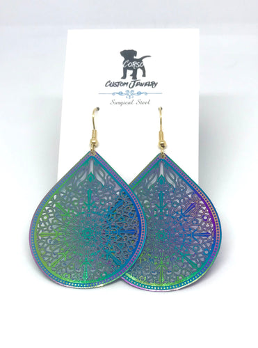 Rainbow Mandala Drop Earrings