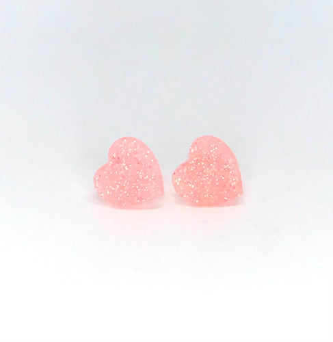 12mm Pale Pink Druzy Heart Studs