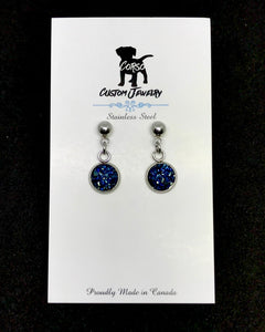 8mm Denim Blue Druzy Drop Studs (Stainless Steel)