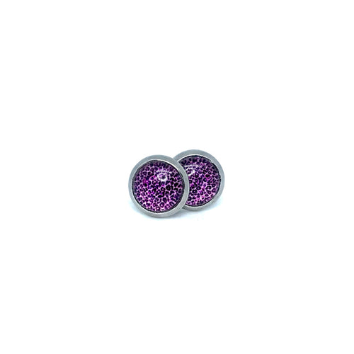 8mm Purple Leopard Print Studs (Stainless Steel)