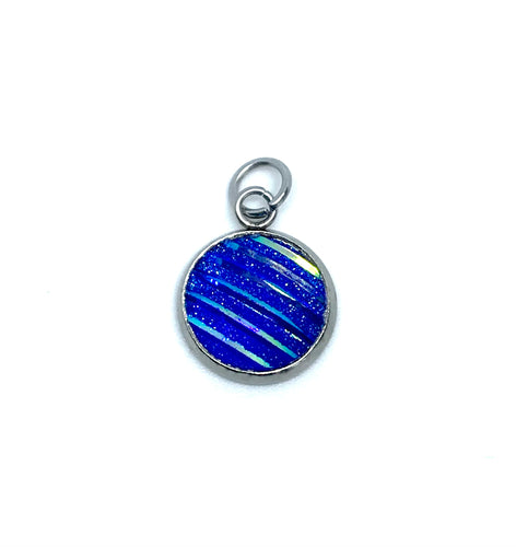 12mm Striped Blue Druzy Charm