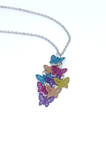 Multicolour Butterfly Kaleidoscope Necklace (Stainless Steel)