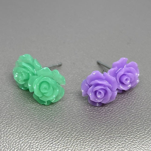 Rose Stud Set in Heather & Seafoam (Stainless Steel)