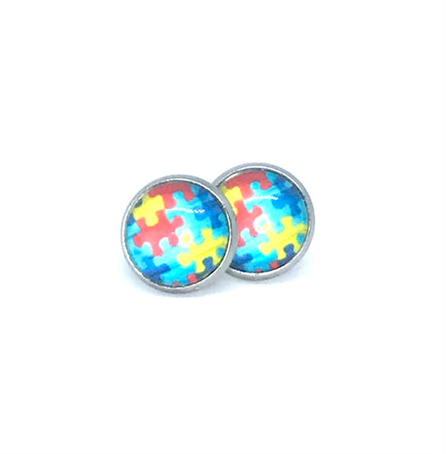 12mm Autism Awareness Puzzle Piece Studs (Stainless Steel)