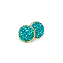 Load image into Gallery viewer, 12mm Aqua Shimmer Druzy Studs