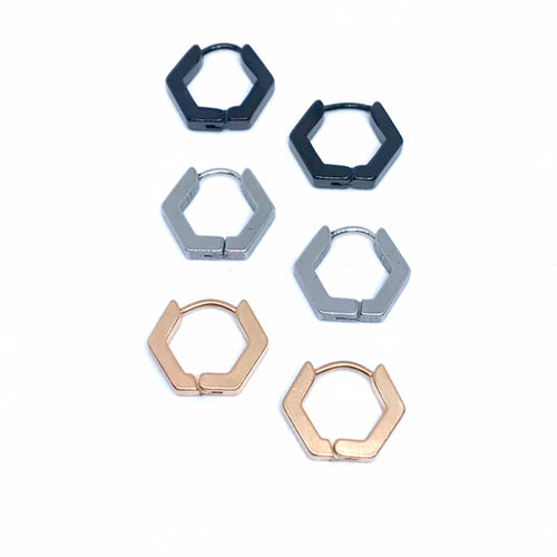 Hexagon Sleeper Hoop Earrings (Stainless Steel)