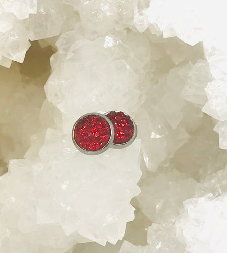 8mm Red Druzy Studs