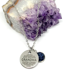 GRANDMA Word Collage 3-in-1 Necklace (Stainless Steel)