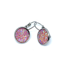 Load image into Gallery viewer, 12mm Light Pink Druzy Leverback Drop Earrings (Stainless Steel)