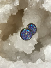 Load image into Gallery viewer, 12mm Purple Druzy Studs