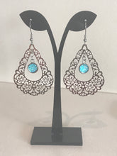 Load image into Gallery viewer, Lake Blue Druzy Floral Teardrop Drop Earrings