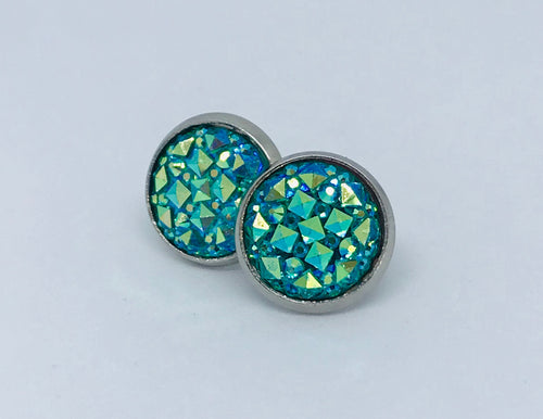 12mm Blue Star Druzy Studs (Stainless Steel)