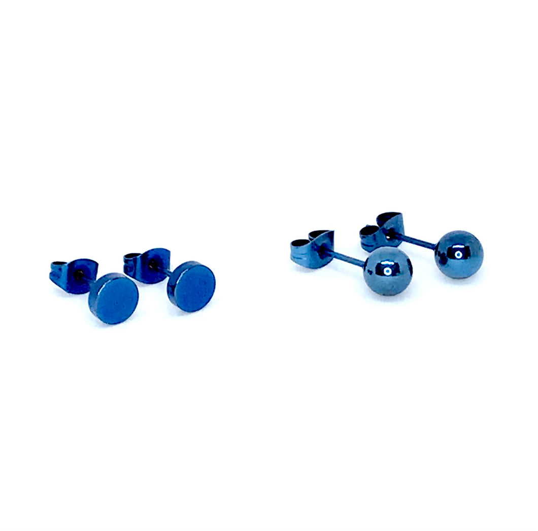 6mm Blue Minimalist Stud Set (Stainless Steel)