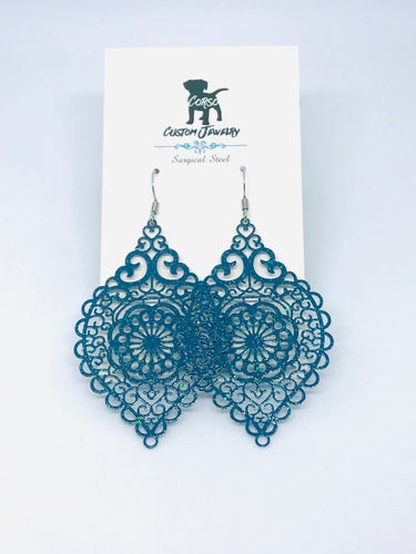 Sparkly Dark Green Spindle Drop Earrings (Surgical Steel)