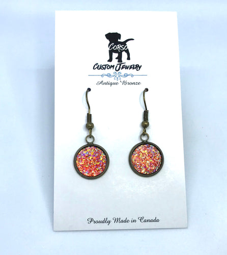 12mm Raspberry Druzy Drop Earrings (Antique Bronze)