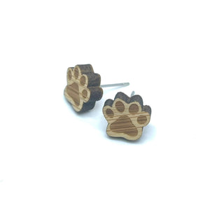 Wooden Pawprint Studs (Stainless Steel)