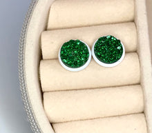 Load image into Gallery viewer, 10mm Emerald Shimmer Druzy Studs