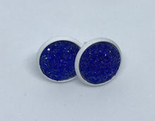 Load image into Gallery viewer, 12mm Sapphire Blue Druzy Studs
