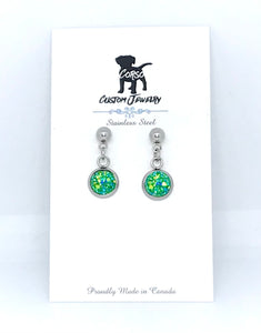 8mm Tropical Green Druzy Drop Studs (Stainless Steel)