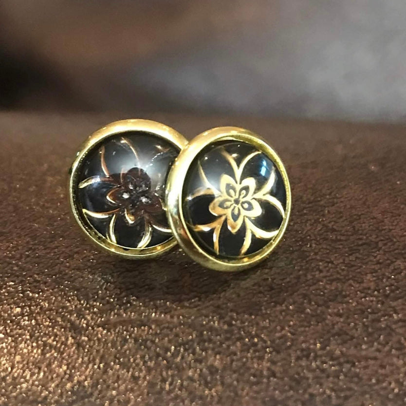 10mm Black Flower Studs (Stainless Steel)