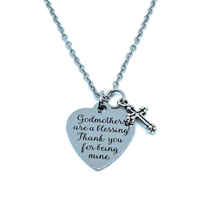 "Godmothers are a blessing! Thank you for being mine.” 3-in-1 Charm Necklace (Stainless Steel)