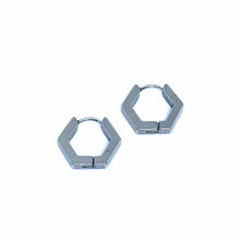 Load image into Gallery viewer, Hexagon Sleeper Hoop Earrings (Stainless Steel)