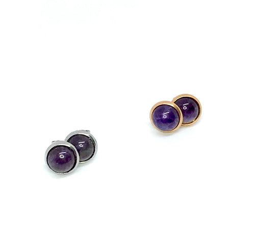 8mm Amethyst Studs (Stainless Steel)