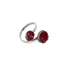 Load image into Gallery viewer, Adjustable Dual Druzy Ring in Merlot (Stainless Steel)