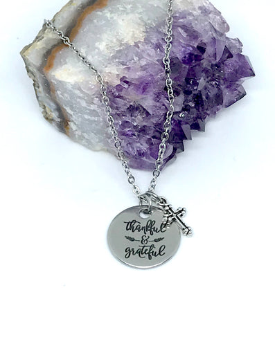 “Thankful & Grateful” 3-in-1 Charm Necklace (Stainless Steel)