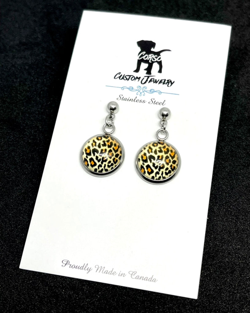 12mm Golden Leopard Drop Studs (Stainless Steel)