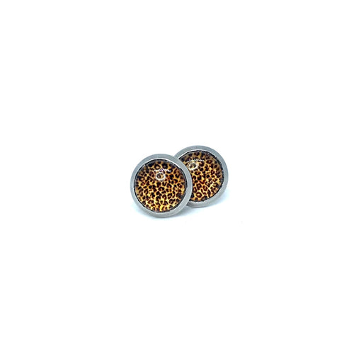 8mm Orange Leopard Print Studs (Stainless Steel)