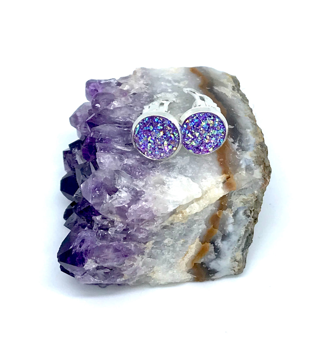 10mm Purple Druzy Clip-On Studs