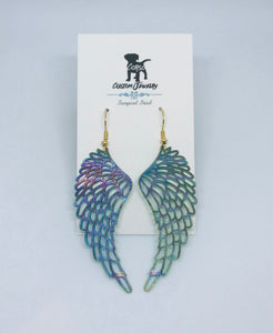 Rainbow Angel Wing Drop Earrings (Surgical Steel)