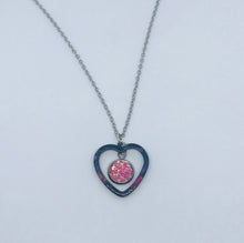 Load image into Gallery viewer, Pink Druzy Heart Necklace (Stainless Steel)