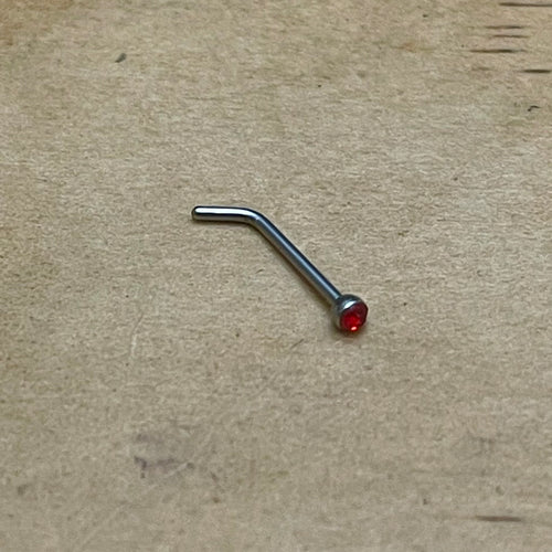 Ruby Red Crystal L-Shaped Nose Stud (Surgical Steel)