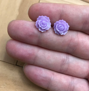 Shimmering Rose Studs in Lovely Lavender (No Metal)