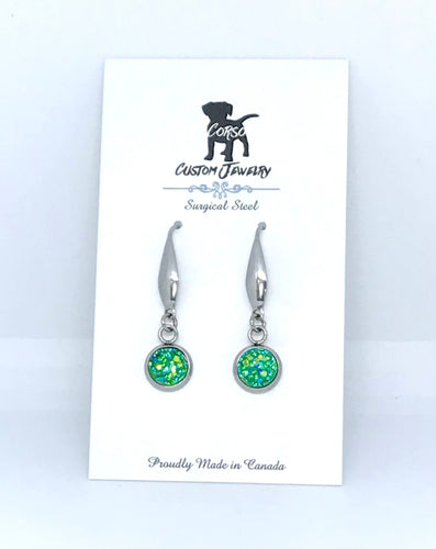 8mm Tropical Green Druzy Drop Earrings (Surgical Steel)