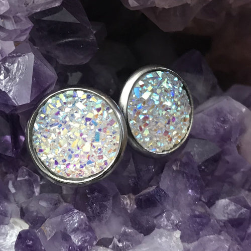 12mm White Druzy Studs