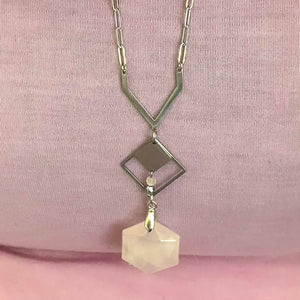 Modern Rose Quartz Necklace (Stainless Steel)