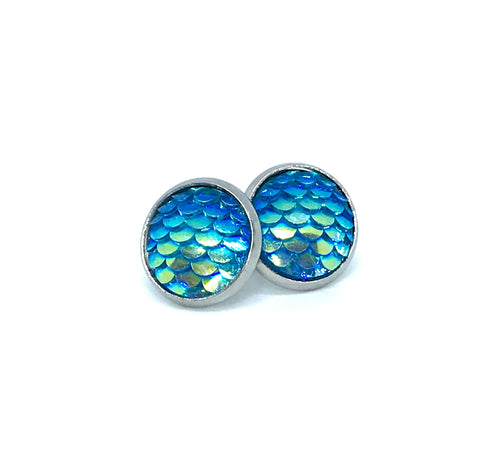 12mm Lake Blue Mermaid Studs